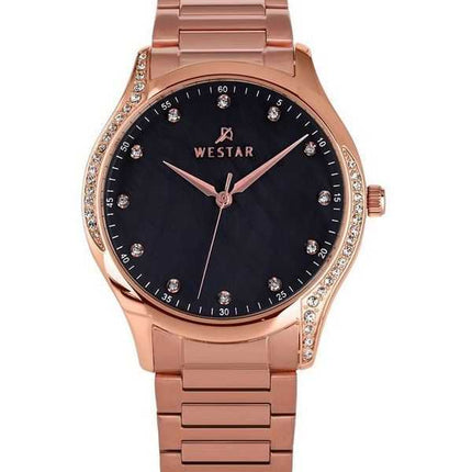Westar Zing Crystal Accents Orologio da donna tono oro rosa in acciaio inossidabile nero con quadrante in madreperla al quarzo 0