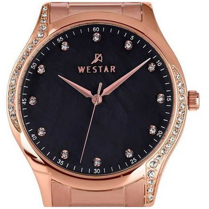 Westar Zing Crystal Accents Orologio da donna tono oro rosa in acciaio inossidabile nero con quadrante in madreperla al quarzo 0
