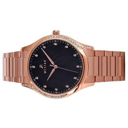 Westar Zing Crystal Accents Orologio da donna tono oro rosa in acciaio inossidabile nero con quadrante in madreperla al quarzo 0