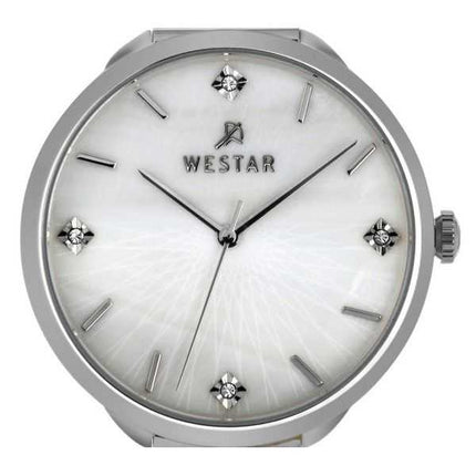 Westar Zing Crystal Accents Maglia in acciaio inossidabile Quadrante bianco in madreperla Orologio da donna al quarzo 00128STN11
