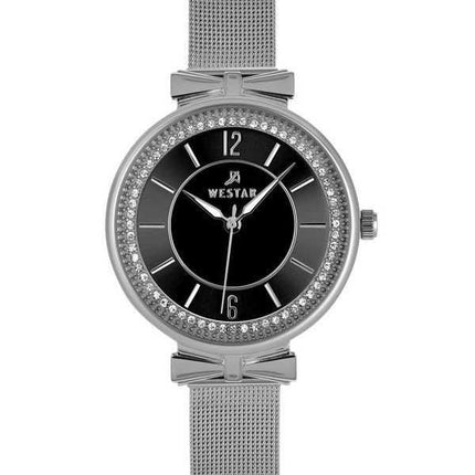 Westar Zing Crystal Accents Bracciale a maglie in acciaio inossidabile Quadrante nero al quarzo 00130STN103 Orologio da donna