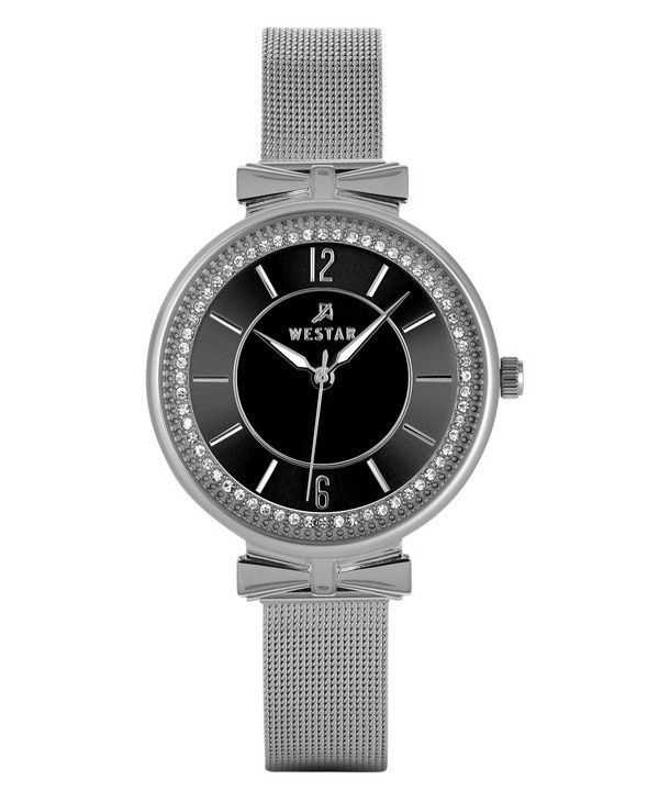 Westar Zing Crystal Accents Bracciale a maglie in acciaio inossidabile Quadrante nero al quarzo 00130STN103 Orologio da donna