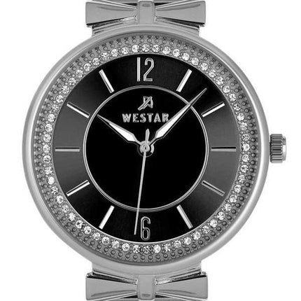 Westar Zing Crystal Accents Bracciale a maglie in acciaio inossidabile Quadrante nero al quarzo 00130STN103 Orologio da donna