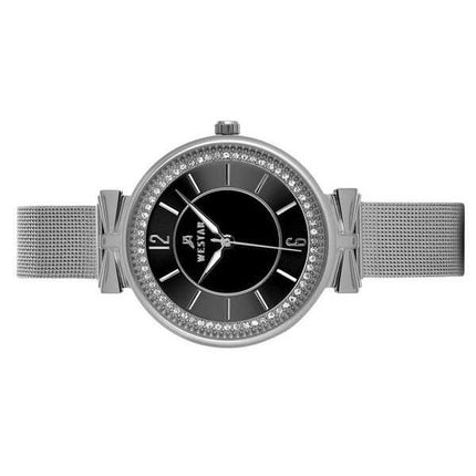 Westar Zing Crystal Accents Bracciale a maglie in acciaio inossidabile Quadrante nero al quarzo 00130STN103 Orologio da donna