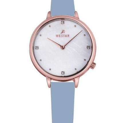 Orologio da donna Westar Zing Crystal Accents cinturino in pelle bianco quadrante in madreperla al quarzo 00133PPN681
