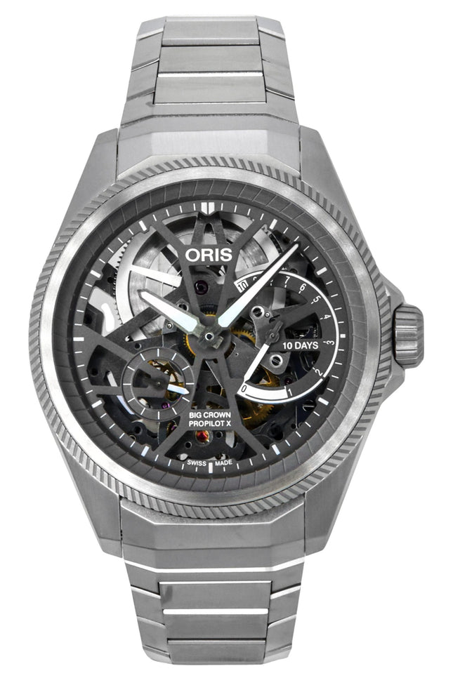 Orologio da uomo Oris Propilot X Titanium Grey Skeleton Dial Automatico 01-115-7759-7153-Set7-22-01TLC 100M