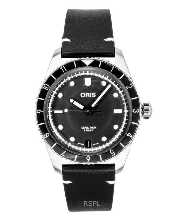 Oris Divers Sixty Five 12H cinturino in pelle quadrante nero automatico 01 400 7772 4054-07 5 20 82 100M orologio da uomo