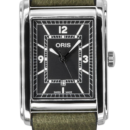 Oris Orologio da uomo automatico con cinturino in pelle rettangolare e quadrante verde 01-561-7783-4063-07-5-19-16