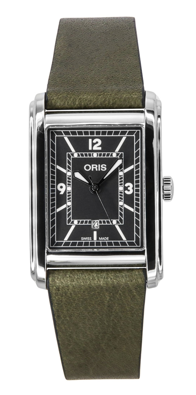 Oris Orologio da uomo automatico con cinturino in pelle rettangolare e quadrante verde 01-561-7783-4063-07-5-19-16