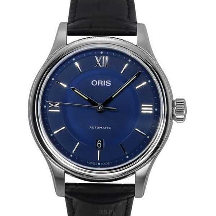 Oris Classic Date cinturino in pelle quadrante blu automatico 01 733 7719 4075-07 5 20 35 orologio da uomo
