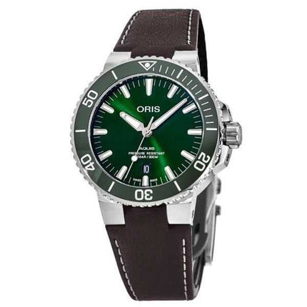 Oris Aquis Date cinturino in pelle quadrante verde automatico subacqueo 01 733 7732 4157-07 5 21 10FC 300M orologio da uomo