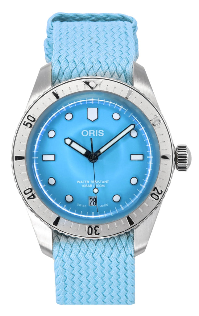 Oris Divers Sixty-Five Cotton Candy Cinturino in tessuto Quadrante blu Automatico 01-733-7771-4055-07-3-19-02S 100M Orologio unisex