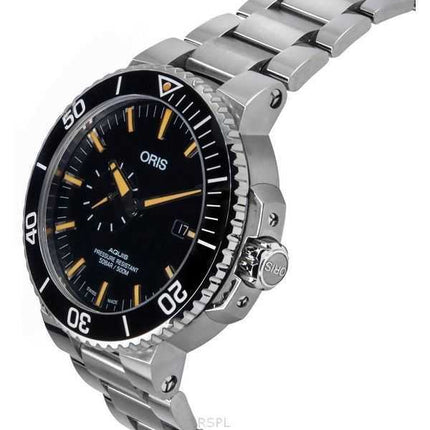 Orologio da uomo Oris Aquis Small Second in acciaio inossidabile con quadrante nero automatico subacqueo 01-743-7733-4159-07-8-2
