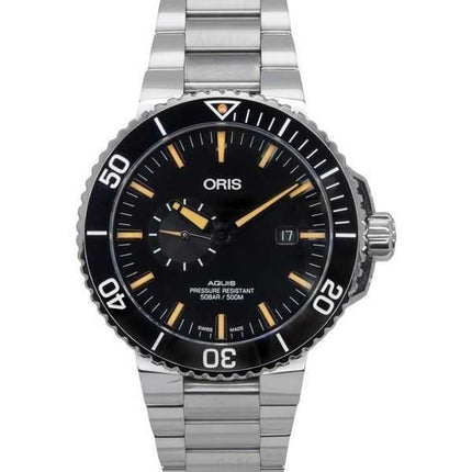 Orologio da uomo Oris Aquis Small Second in acciaio inossidabile con quadrante nero automatico subacqueo 01-743-7733-4159-07-8-2
