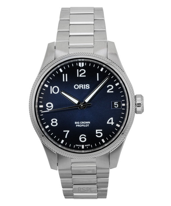 Orologio da uomo Oris Big Crown Propilot in acciaio inossidabile con quadrante blu automatico 01-751-7761-4065-07-8-20-08P 100M
