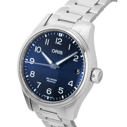 Orologio da uomo Oris Big Crown Propilot in acciaio inossidabile con quadrante blu automatico 01-751-7761-4065-07-8-20-08P 100M