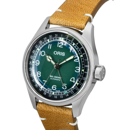 Orologio da uomo Oris Big Crown Cervo Volante con cinturino in pelle e quadrante verde automatico 01-754-7779-4067-Set