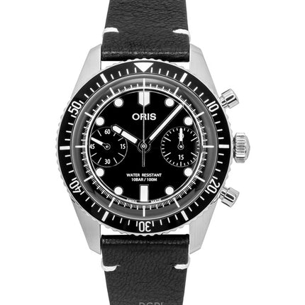 Oris Divers Sixty-Five Cronografo Cinturino in Pelle Quadrante Nero Automatico 01-771-7791-4054-07-6-20-01 100M Orologio da Uomo