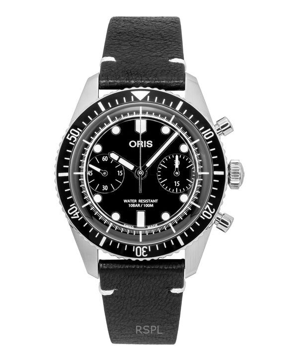 Oris Divers Sixty-Five Cronografo Cinturino in Pelle Quadrante Nero Automatico 01-771-7791-4054-07-6-20-01 100M Orologio da Uomo