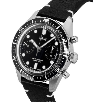 Oris Divers Sixty-Five Cronografo Cinturino in Pelle Quadrante Nero Automatico 01-771-7791-4054-07-6-20-01 100M Orologio da Uomo