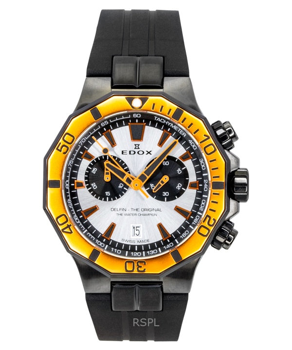 Edox Delfin The Original Cronografo Cinturino in Gomma Quadrante Argento Quarzo Diver's 10112-37GNOCA-ANO 200M Orologio da Uomo