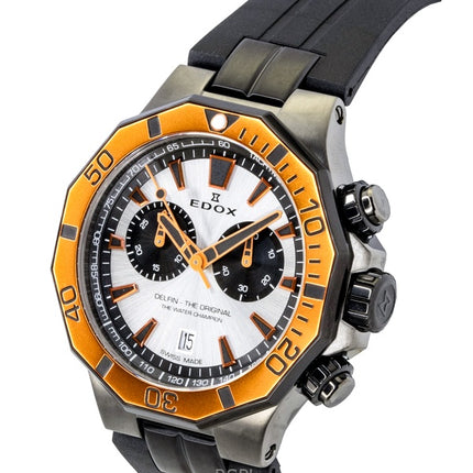 Edox Delfin The Original Cronografo Cinturino in Gomma Quadrante Argento Quarzo Diver's 10112-37GNOCA-ANO 200M Orologio da Uomo