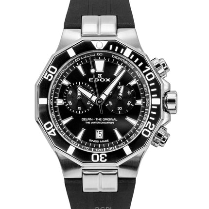 Edox Delfin The Original Cronografo Cinturino in Gomma Quadrante Nero Quarzo Diver's 10112-3NCA-NIN 200M Orologio da Uomo