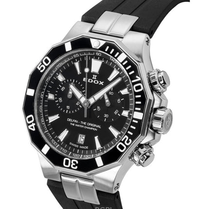 Edox Delfin The Original Cronografo Cinturino in Gomma Quadrante Nero Quarzo Diver's 10112-3NCA-NIN 200M Orologio da Uomo