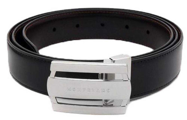 Cintura in pelle reversibile Montblanc 103431 linea contemporanea fibbia rettangolare nera / marrone da uomo