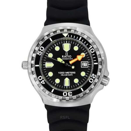 Orologio da uomo Ratio FreeDiver Version 02 Helium Safe 1000M Sapphire Quartz Quadrante nero 1038EF102V-BLK-V02