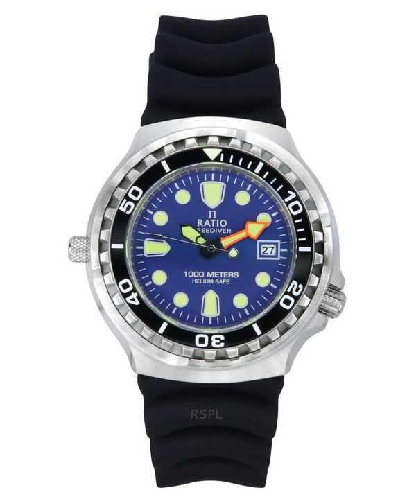 Orologio da uomo Ratio FreeDiver Version 03 Helium Safe 1000M Sapphire Quartz Quadrante blu 1038EF102V-BLU-V03