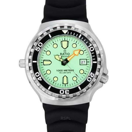 Orologio da uomo Ratio FreeDiver Version 02 Helium Safe 1000M Sapphire Quartz Mint Green Dial 1038EF102V-GRN-V02