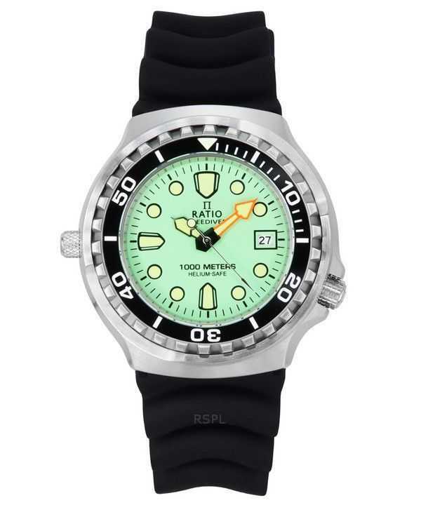 Orologio da uomo Ratio FreeDiver Version 02 Helium Safe 1000M Sapphire Quartz Mint Green Dial 1038EF102V-GRN-V02