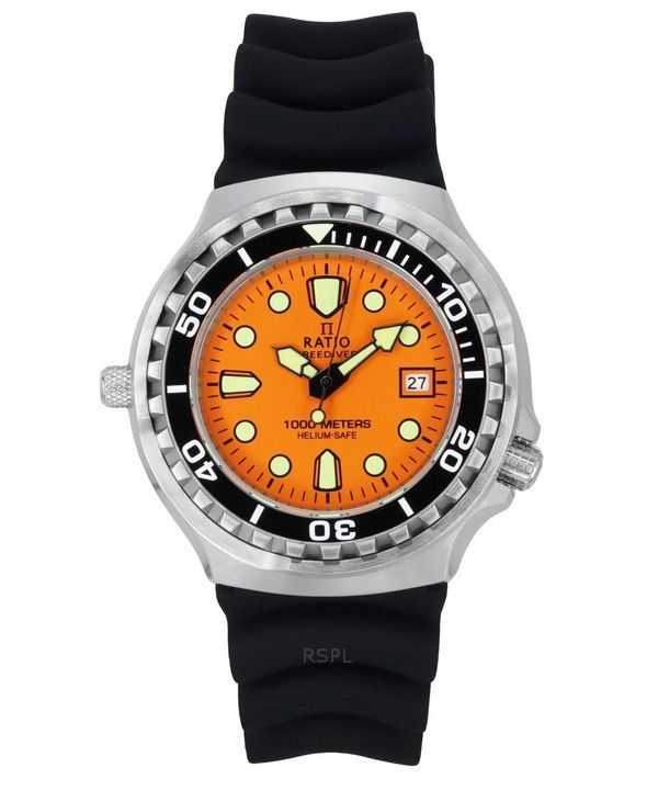 Orologio da uomo Ratio FreeDiver Version 02 Helium Safe 1000M Sapphire Quartz Orange Dial 1038EF102V-ORG-V02