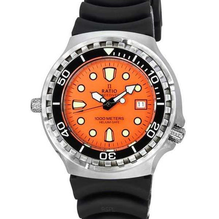 Orologio da uomo Ratio FreeDiver Helium Safe Sapphire Quartz Orange Dial 1038EF102V-ORG 1000M