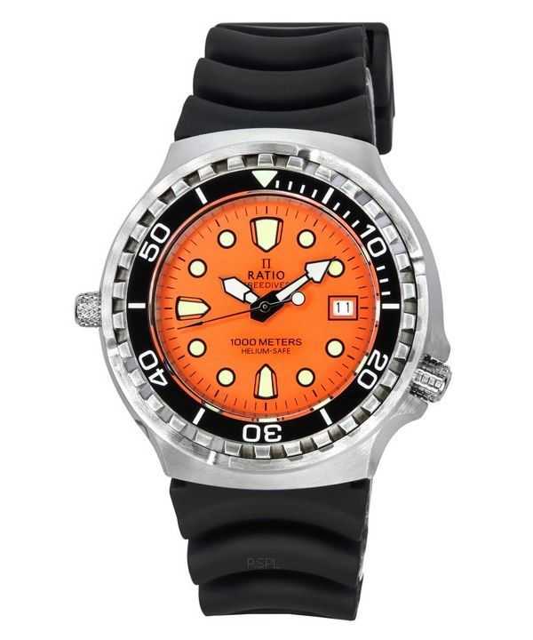 Orologio da uomo Ratio FreeDiver Helium Safe Sapphire Quartz Orange Dial 1038EF102V-ORG 1000M