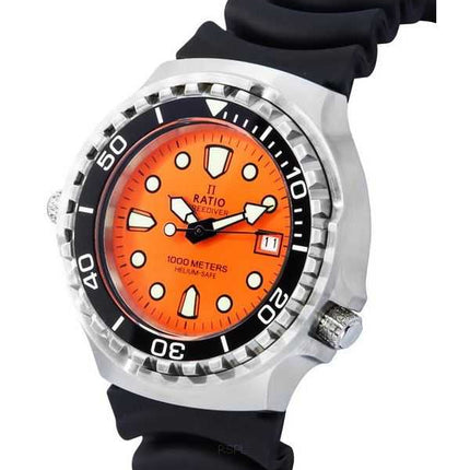 Orologio da uomo Ratio FreeDiver Helium Safe Sapphire Quartz Orange Dial 1038EF102V-ORG 1000M