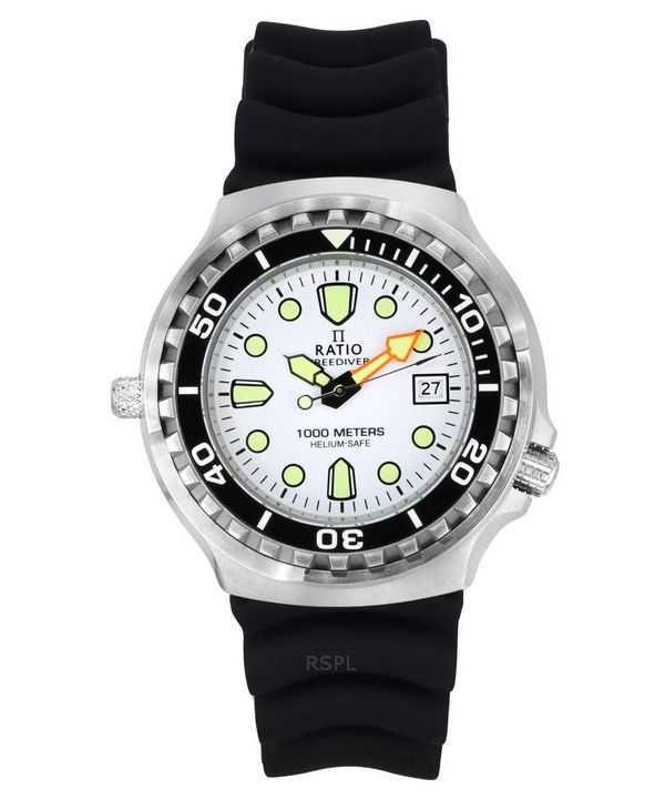Orologio da uomo Ratio FreeDiver Version 02 Helium Safe 1000M Sapphire Quartz Quadrante bianco 1038EF102V-WHT-V02