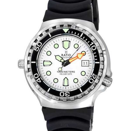 Orologio da uomo Ratio FreeDiver Helium Safe zaffiro quarzo quadrante bianco 1038EF102V-WHT 1000M