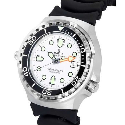 Orologio da uomo Ratio FreeDiver Helium Safe zaffiro quarzo quadrante bianco 1038EF102V-WHT 1000M
