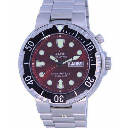 Orologio da uomo Ratio FreeDiver quadrante rosso in acciaio inossidabile al quarzo 1050HA93-02V-RED 1000M