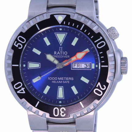 Orologio da uomo Ratio FreeDiver quadrante blu in acciaio inossidabile al quarzo 1050HA93-12V-BLU 1000M