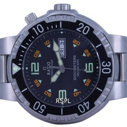 Orologio da uomo Ratio FreeDiver quadrante nero in acciaio inossidabile al quarzo 1050HA93-19V-BLK 1000M