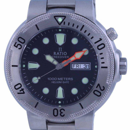 Orologio da uomo Ratio FreeDiver quadrante nero in acciaio inossidabile al quarzo 1050MD93-02V-BLK 1000M