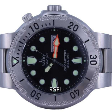 Orologio da uomo Ratio FreeDiver quadrante nero in acciaio inossidabile al quarzo 1050MD93-02V-BLK 1000M