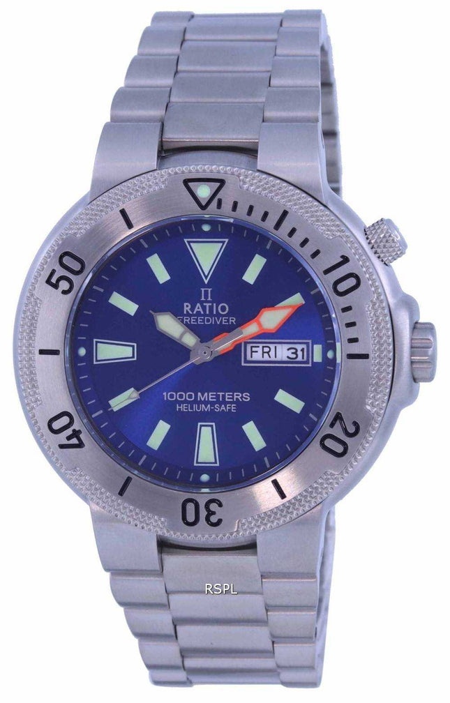 Orologio da uomo Ratio FreeDiver quadrante blu acciaio inossidabile al quarzo 1050MD93-12V-BLU 1000M