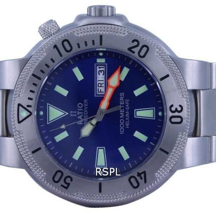 Orologio da uomo Ratio FreeDiver quadrante blu acciaio inossidabile al quarzo 1050MD93-12V-BLU 1000M