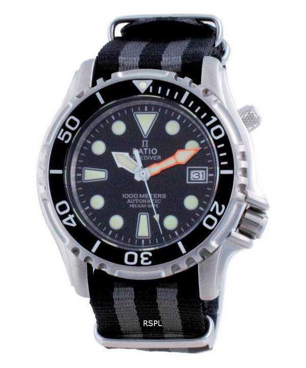 Rapporto Free Diver Helium Safe Nylon Automatic Diver 1066KE20-33VA-BLK-var-NATO1 1000M Orologio da uomo