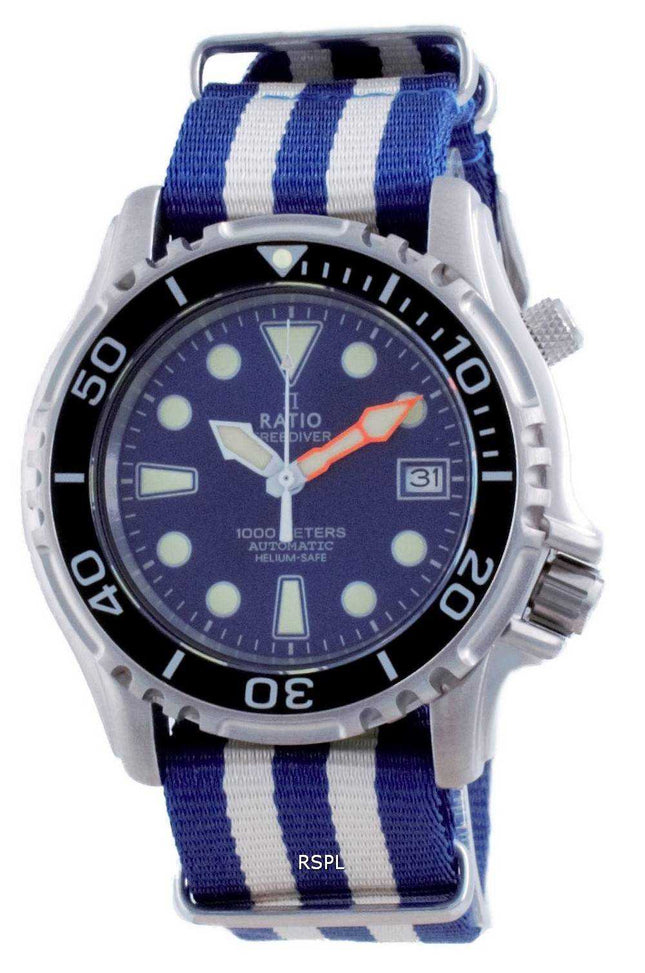 Rapporto Free Diver Helium Safe Nylon Automatic Diver 1066KE20-33VA-BLU-var-NATO2 1000M Orologio da uomo