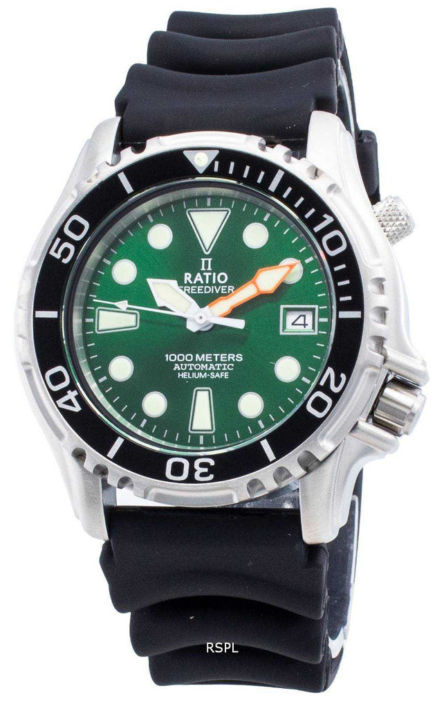 Orologio da uomo Ratio FreeDiver Helium Safe 1000M automatico in acciaio inossidabile 1066KE20-33VA-GRN